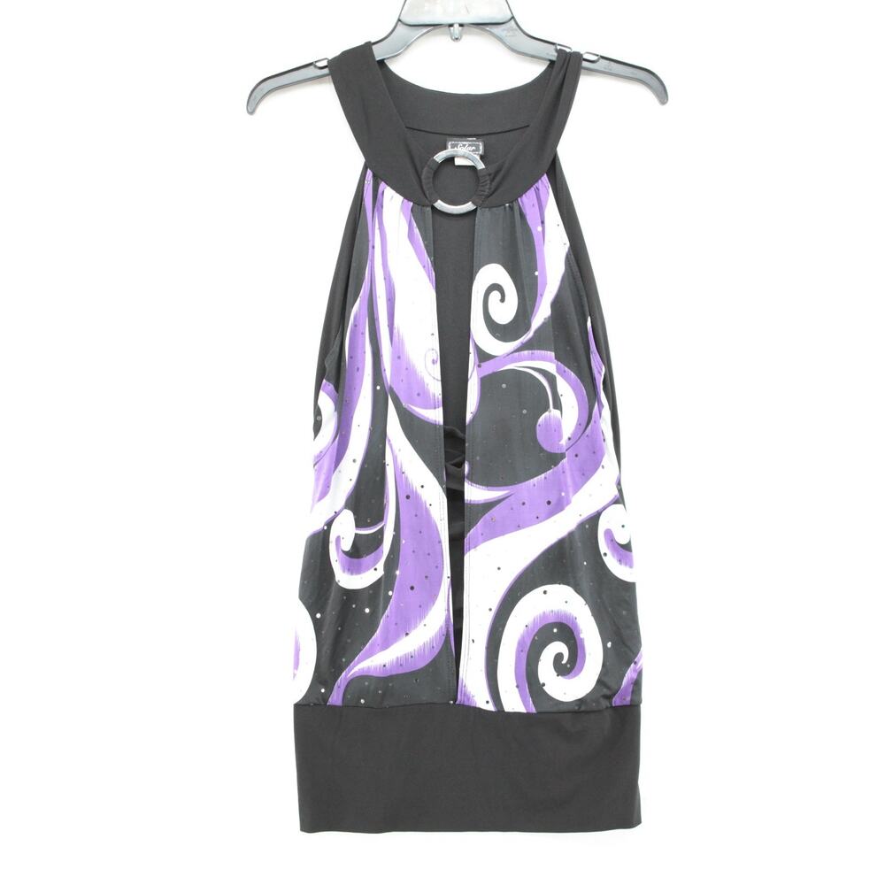 Vintage Solar Blouse Women's Size XL Purple Black Dance Sequenced Sleeveless
